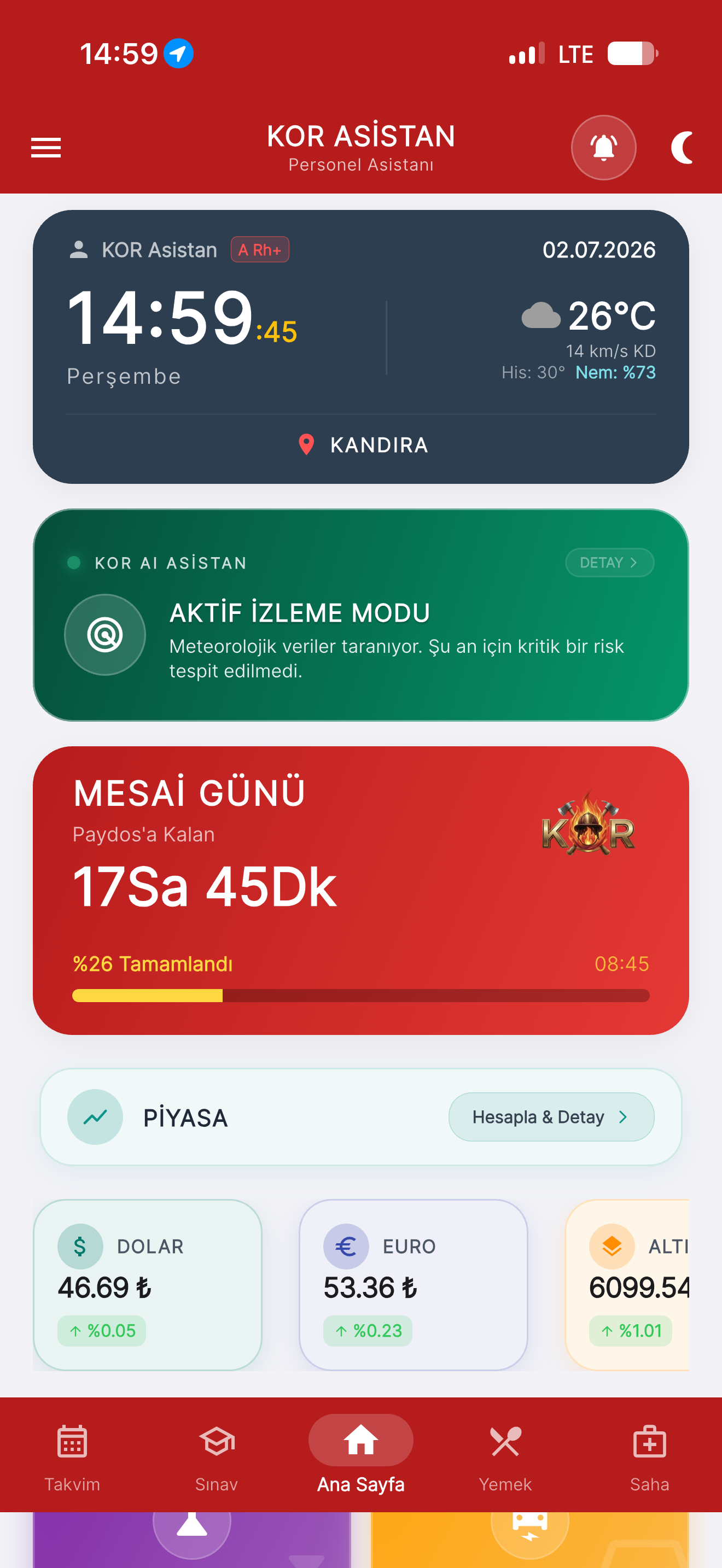 KOR Asistan uygulamasının ana ekran görüntüsü