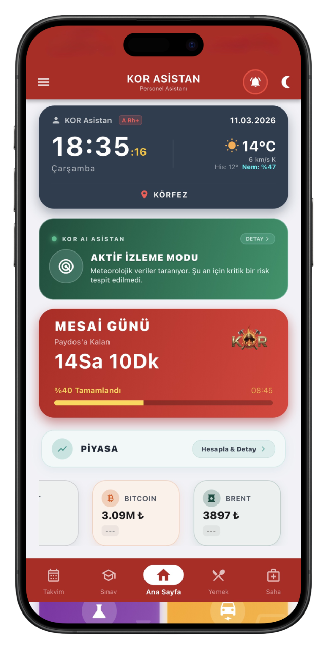 KOR Asistan uygulamasının ana ekran görüntüsü